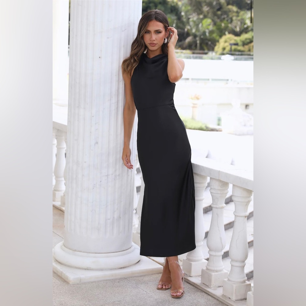 Hello Molly Hot Girl Approved Satin Maxi Dress Black